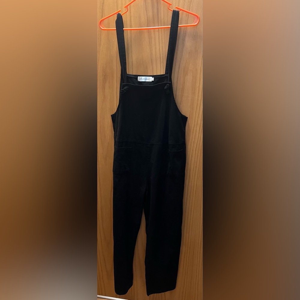 Aedvoouer Womens Square Neck Sleeveless Wide Leg Black Baggy Jumpsuit Sz. Small
